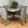 Mesa de Jantar Bali 90x90 Com 4 Cadeiras Isa - Cinamomo/Off White/Cinza Veludo