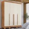 Guarda-Roupa Domus 4 portas com pés e chave - Cedro/Areia
