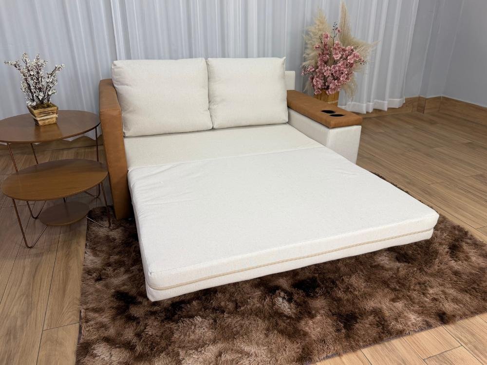 Sofa Cama Anis 1.60m - Bege Linho/Marrom Courino - Imagem 3