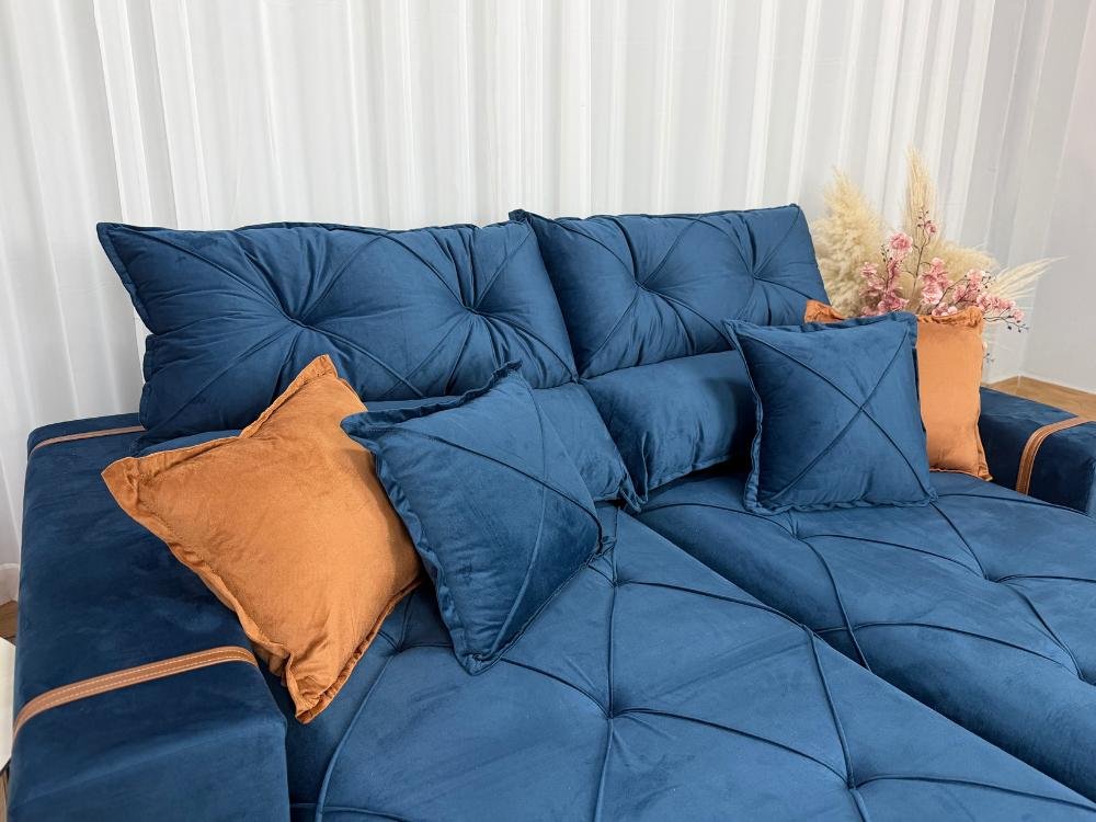 Sofá Retrátil Reclinável Pleno 2.50 - Azul Veludo - Imagem 7