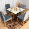 Mesa de Jantar Madri 0.90x0.90 Com 4 Cadeiras Londres - Cinamomo/Off white/Cinza Veludo