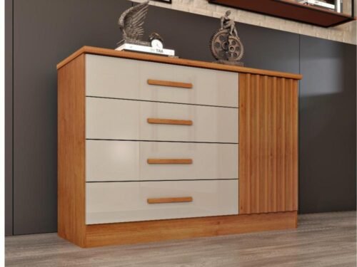 Cômoda Sapateira Barcelona 4 Gavetas 1 Porta Tcil - Cinamomo/Off White