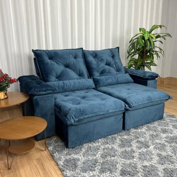 Sofá Retrátil Reclinável Porto Madero 2.00m- Azul Veludo