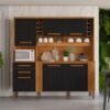 Armário Kit de Cozinha Catar 6 Portas 2 Gavetas - Cinamomo/Preto