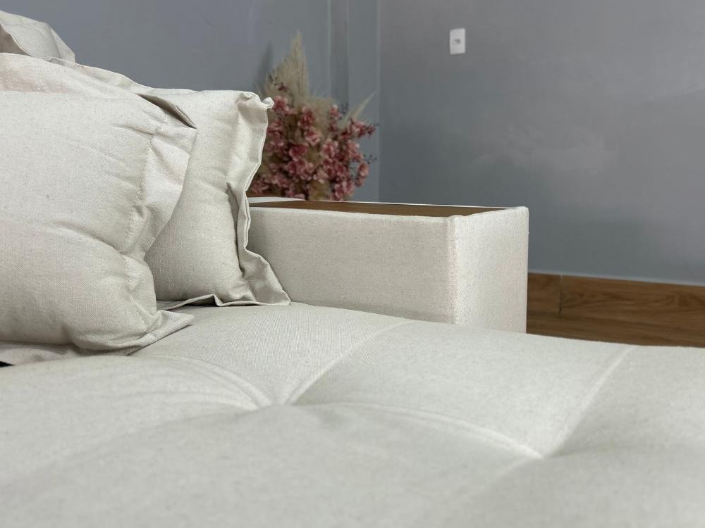 Sofá Retrátil Reclinável Gabriela 2,30m - Bege Linho/Marrom Courino - Imagem 10