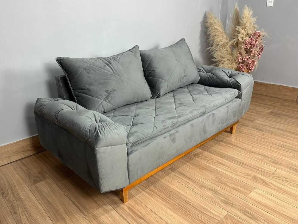 Sofá 3 lugares Berlim 2.00m - Cinza Veludo