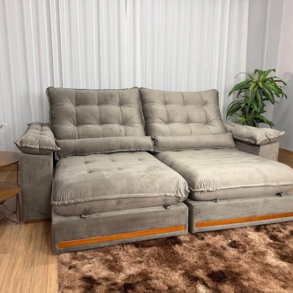 Sofá Retrátil e Reclinável Istambul 2.50m - Capuccino Veludo