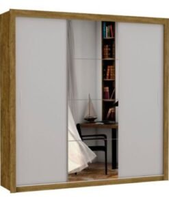 Guarda-Roupa Veneza Plus c/ espelho 3 portas e 4 gavetas - Cinamomo/Off White