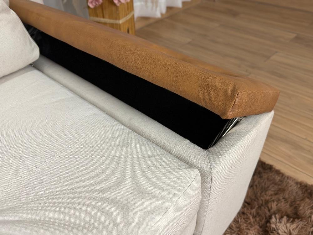Sofa Cama Anis 1.60m - Bege Linho/Marrom Courino - Imagem 6