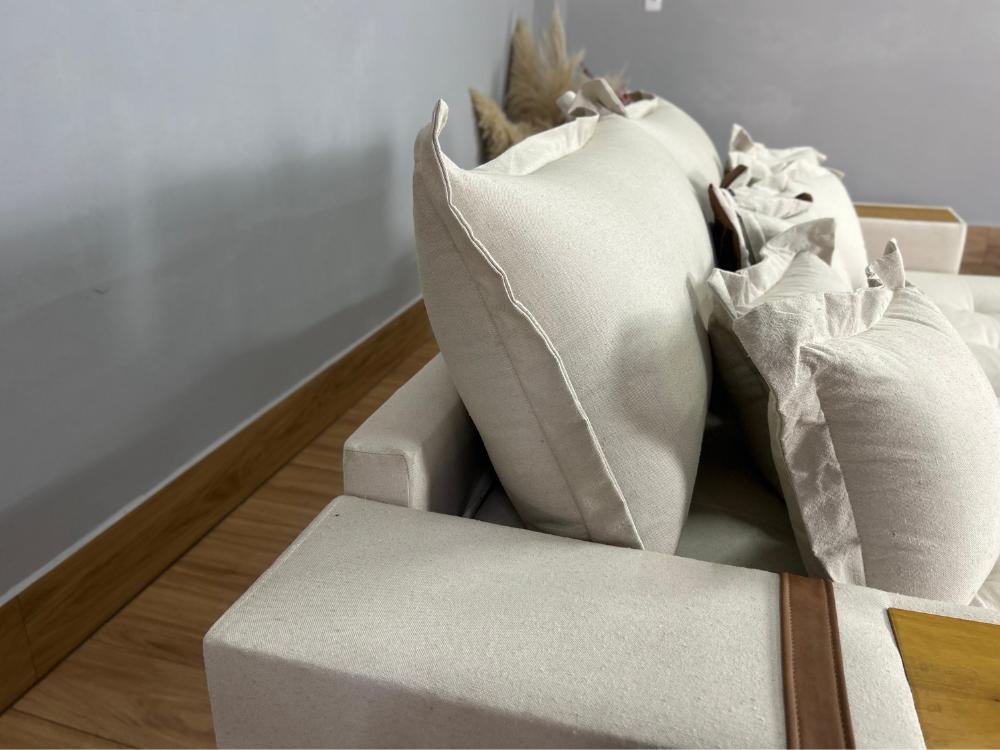 Sofá Retrátil Reclinável Gabriela 2,30m - Bege Linho/Marrom Courino - Imagem 9