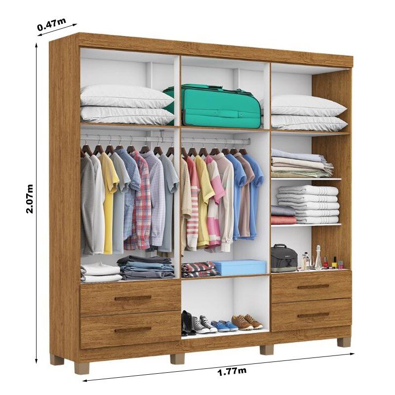 Roupeiro Hercules 6 Portas com Espelho Cinamomo/Off Larg. 1.77m Com Pés Carioca - Imagem 3