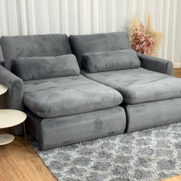 Sofá Cama Retrátil Reclinável Amaranto 2.30m Mod.100 - Cinza Veludo