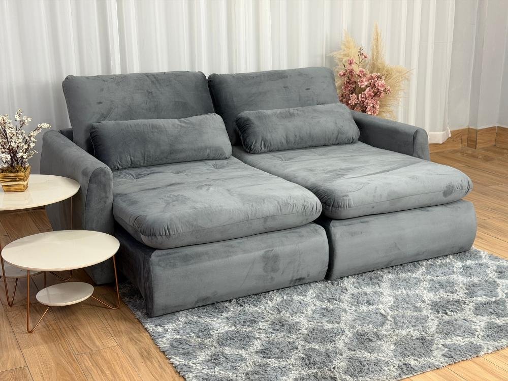 Sofá Cama Retrátil Reclinável Amaranto 1.90m Mod.80 - Cinza Veludo