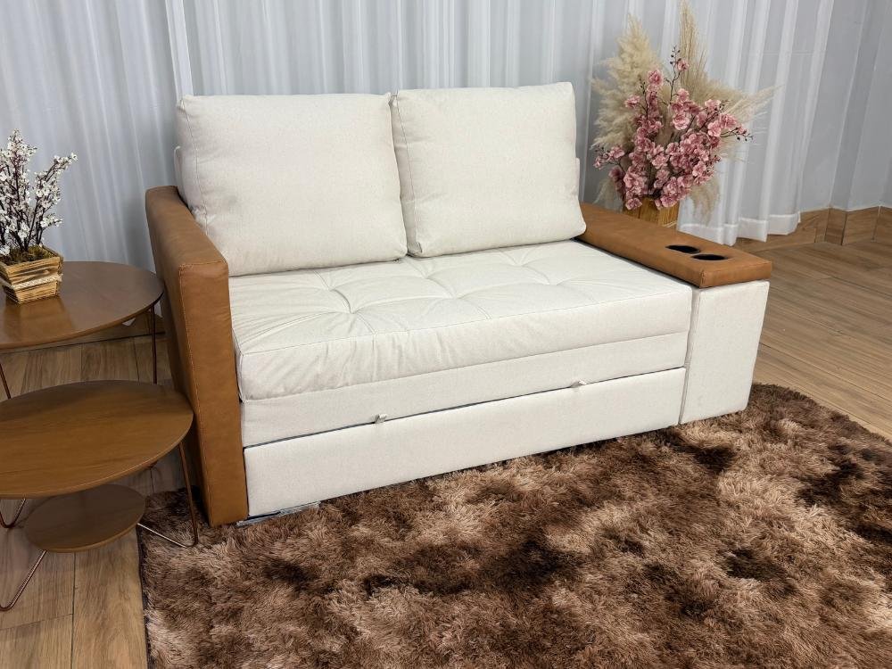 Sofa Cama Anis 1.60m - Bege Linho/Marrom Courino - Imagem 8