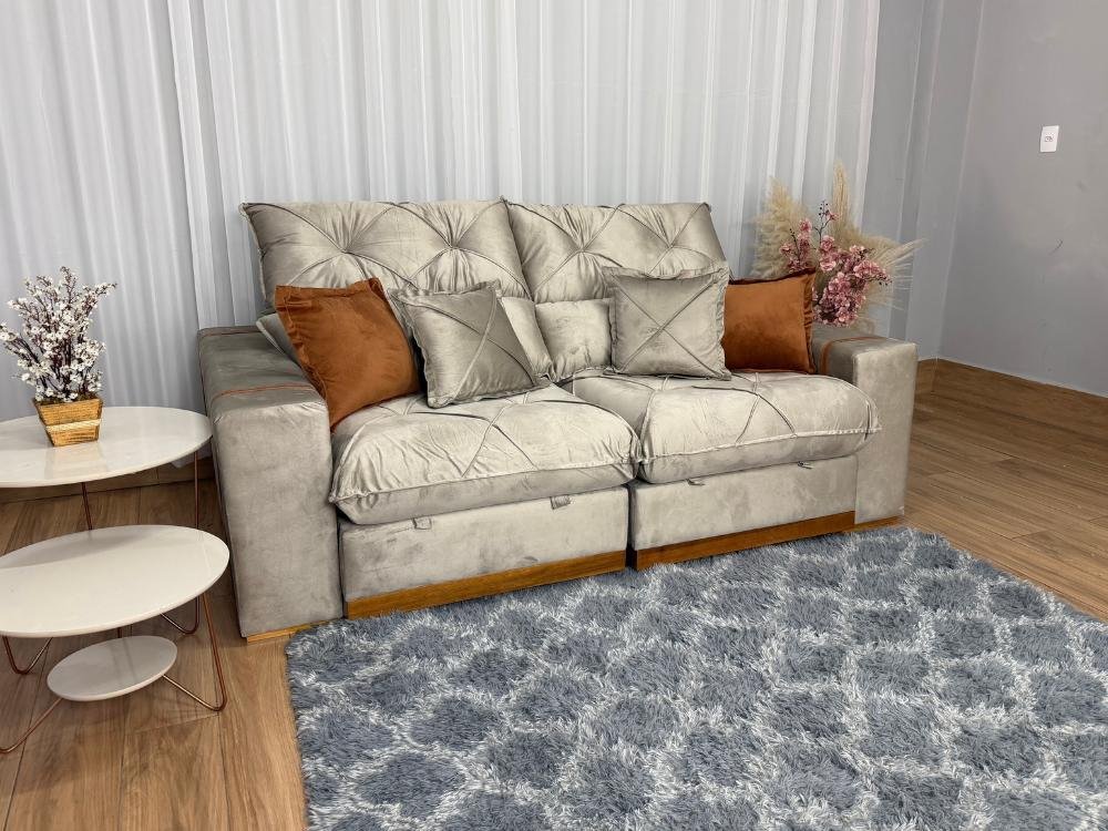 Sofá Retrátil Reclinável Pleno 2.30m - Capuccino Veludo - Imagem 2