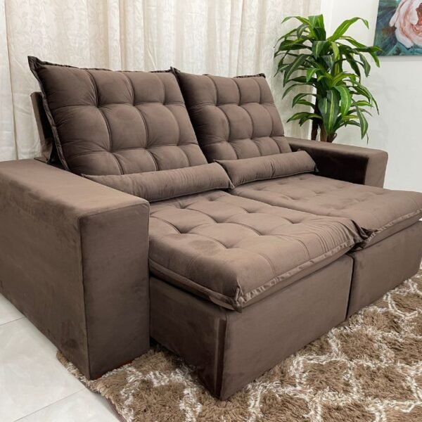 Sofá Retrátil Reclinável Small 2.00m - Marrom Veludão