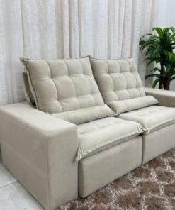 Sofá Retrátil Reclinável Small 2.30m - Bege Veludão