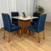 Mesa de Jantar Helo 0.90x0.90 Com 4 Cadeiras Jasmim - Mel/Off White/Azul Veludo