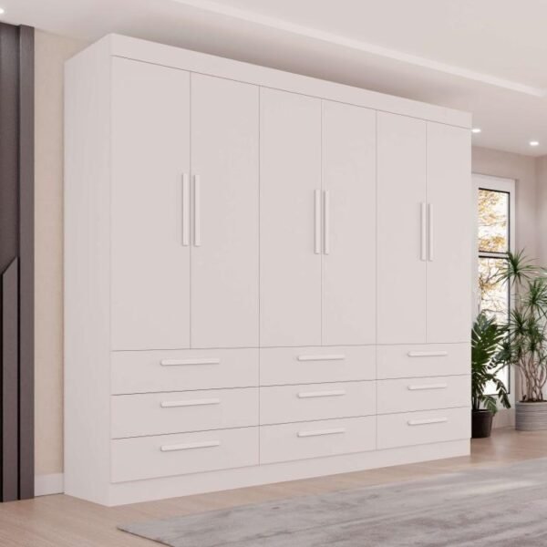 Guarda-Roupa Dinamarca 6 Portas e 9 Gavetas 1.80m - Branco
