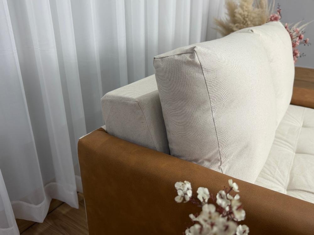 Sofa Cama Anis 1.60m - Bege Linho/Marrom Courino - Imagem 5