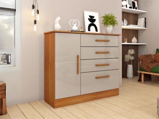 Cômoda Sapateira Chicago 4 Gavetas 1 Porta Tcil - Cinamomo/Off White