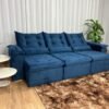 Sofá Retrátil Reclinável Atenas 2.70m - Azul Veludo