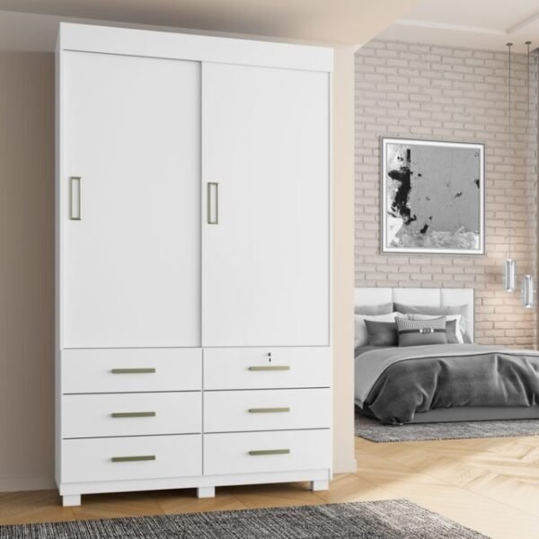 Guarda-Roupa Buzios 2 portas de correr Sem espelho 6 gavetas - Branco