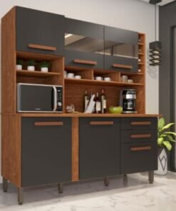 Armário Kit de Cozinha Alexia 6 Portas 2 Gavetas - Cinamomo/Grafite