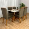 Mesa de Jantar Bali 1.60×0.80 Com 6 Cadeiras Isa – Cinamomo/Off White/Marrom Veludo