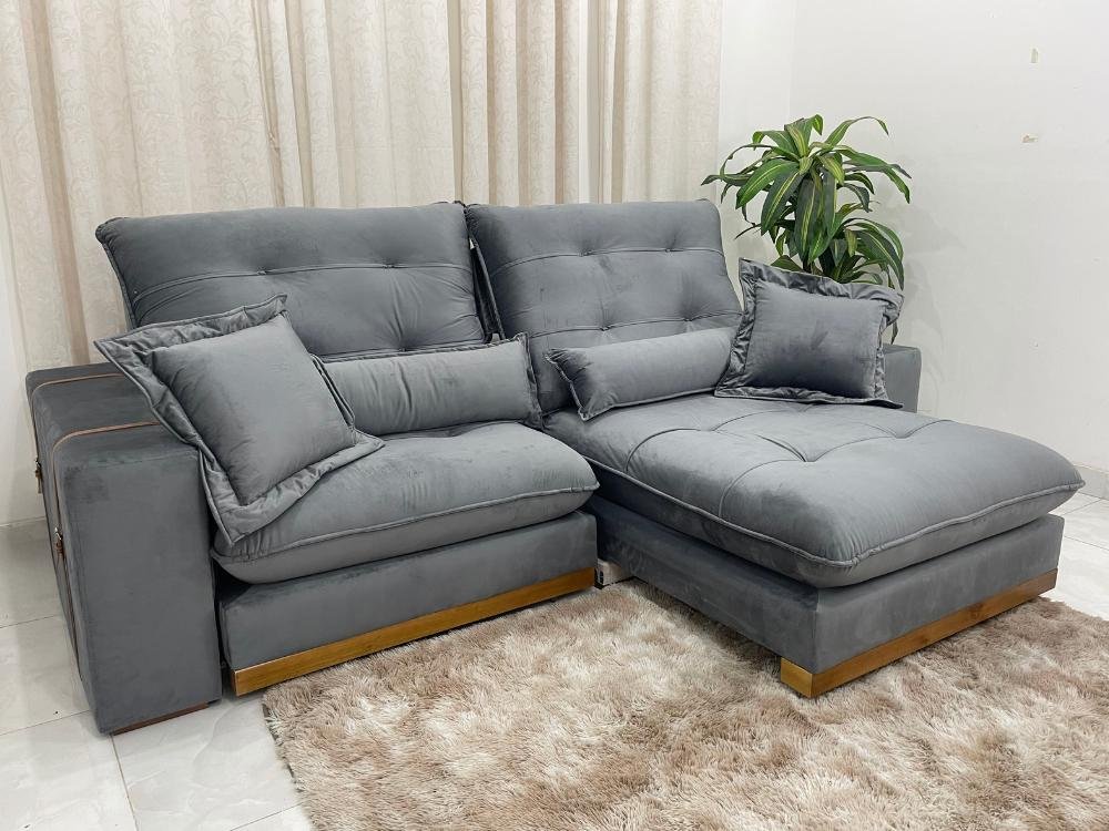 Sofá Retrátil e Reclinável Kioto 2.10m - Cinza Veludo - Imagem 5