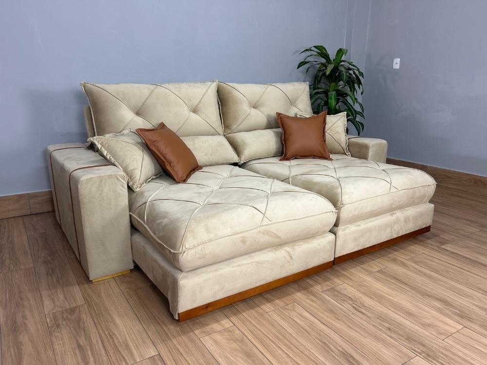 Sofá Retrátil e Reclinável Gran Bello 2.50m - Bege Veludo - Imagem 4