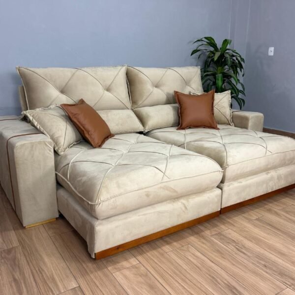 Sofá Retrátil e Reclinável Gran Bello 2.30m - Bege Veludo