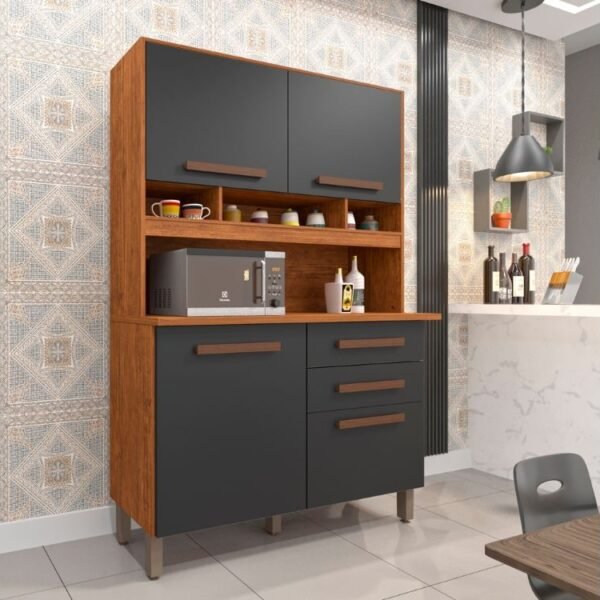 Armário Kit de Cozinha Sofia 4 Portas 2 Gavetas - Cinamomo/Grafite