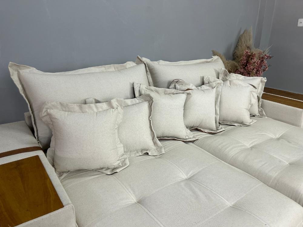 Sofá Retrátil Reclinável Gabriela 2,30m - Bege Linho/Marrom Courino - Imagem 5