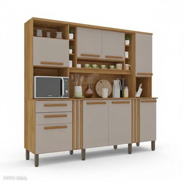 Armário Cozinha Acácia Larg. 2.18m Cinamomo/Off 8 Portas 2 Gavetas - Sallêto