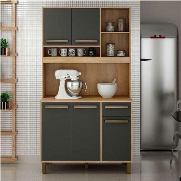 Armário Ametista 05 Portas 01 Gaveta Cinamomo/Grafite Larg.1.10m Valdemoveis