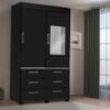 Guarda-Roupa Buzios 2 portas de correr com espelho 6 gavetas - Preto