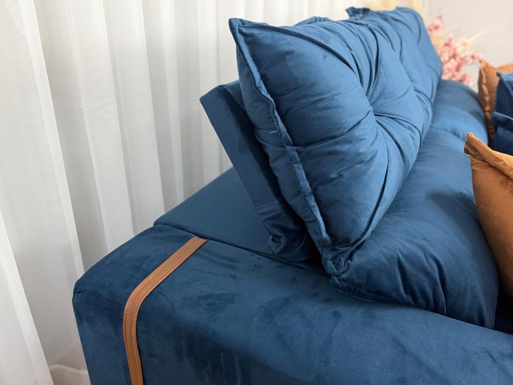 Sofá Retrátil Reclinável Pleno 2.10m - Azul Veludo - Imagem 4