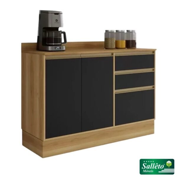 Balcão Cozinha Barcelona Carvalho/Grafite 3 Portas 2 Gavetas Larg. 1.20m - Sallêto