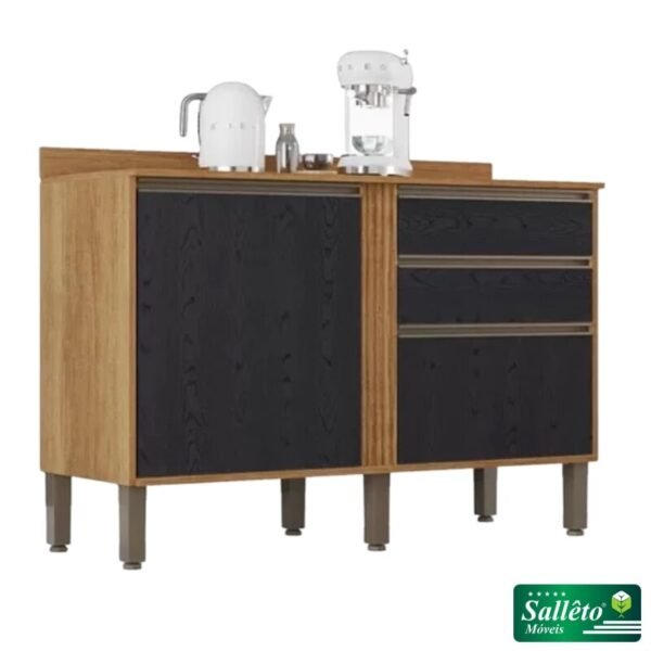 Balcão Cozinha Pérola Cinamomo/Preto 2 Portas 2 Gavetas Larg. 1.20m - Sallêto