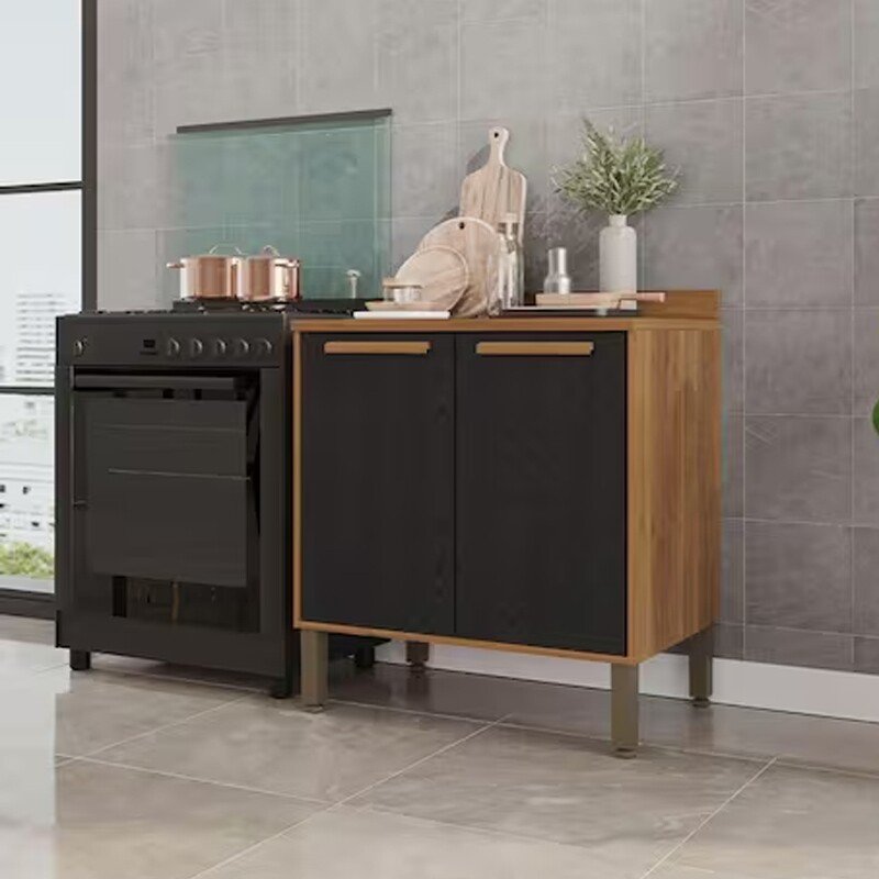 Balcão Flórida Larg. 0.80m Cinamomo/Preto 2 Portas - Sallêto