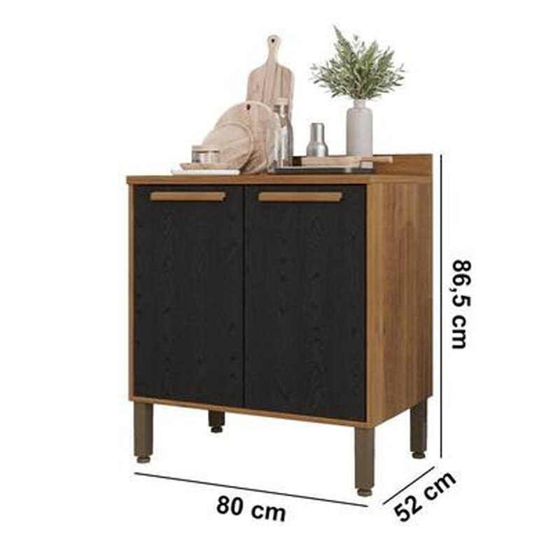 Balcão Flórida Larg. 0.80m Cinamomo/Preto 2 Portas - Sallêto - Imagem 4