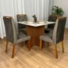 Mesa de Jantar Helo 0.90x0.90 Com 4 Cadeiras Jasmim - Mel/Off White/Marrom Veludo