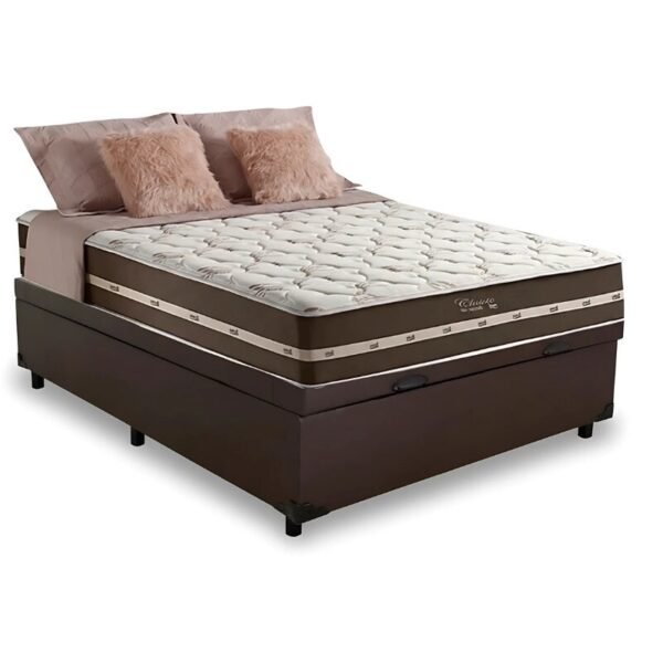 Box Baú Casal Eli Korino Marrom Blindado + Colchão Casal Classic Marrom Molas Superlastic 138x188x64 Anjos