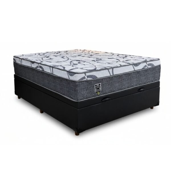 Box Baú Casal Eli Korino Preto Blindado + Colchão Casal Madrid Euro Molas Ensacadas 138x188x75 - Umaflex | Suporta até 240kg