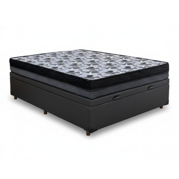 Box Baú Casal Eli Korino Preto Blindado + Colchão Casal Ortopédico EPS Iso Dupla Face D-33 138x188x62 Ortobom | Suporta até 260kg