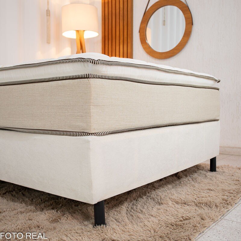 Box Casal Sued Bege Nosso Sonho + Colchão Casal Copacabana Linho Bege 138x188x68 Molas ensacadas Portobel | Suporta até 240kg - Imagem 2