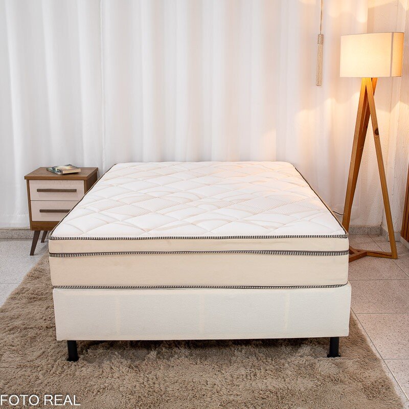 Box Casal Sued Bege Nosso Sonho + Colchão Casal Ipanema Molas Ensacadas 138x188x63 Portobel | Suporta até 240kg - Imagem 2