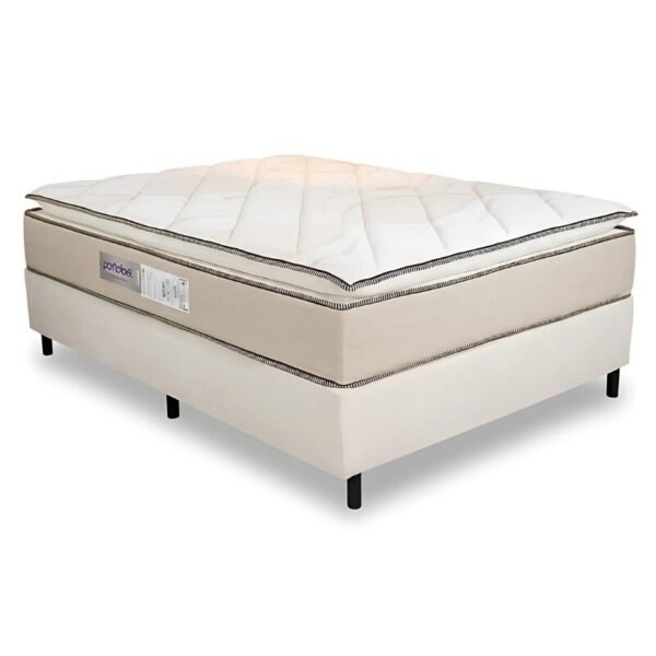Box Casal Sued Bege Nosso Sonho + Colchão Casal Copacabana Linho Bege 138x188x68 Molas ensacadas Portobel | Suporta até 240kg