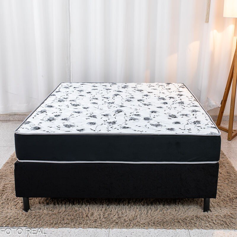 Box Casal Sued Preto + Colchão Casal Santé 138x188x57 100% Espuma D33 - Nosso Sonho | Suporta até 240kg - Imagem 2